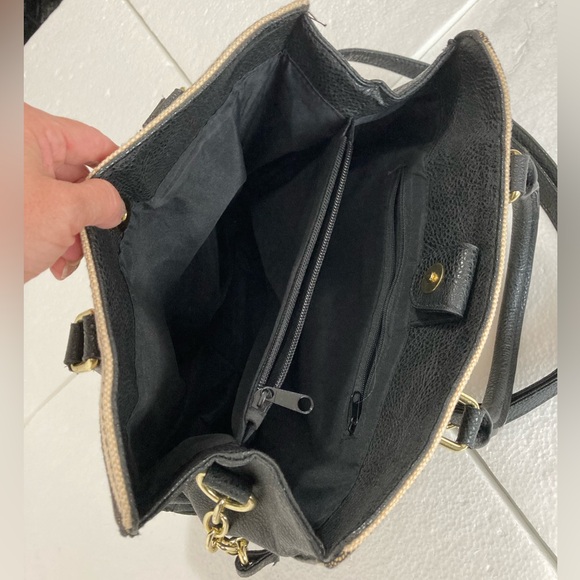 Striped Black and Tan Women's Handbag - Picture 3 of 10